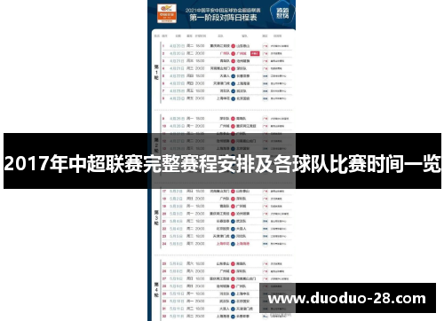2017年中超联赛完整赛程安排及各球队比赛时间一览 2017年中超联赛完整赛程安排及各球队比赛时间一览