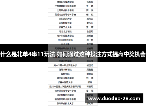 什么是北单4串11玩法 如何通过这种投注方式提高中奖机会